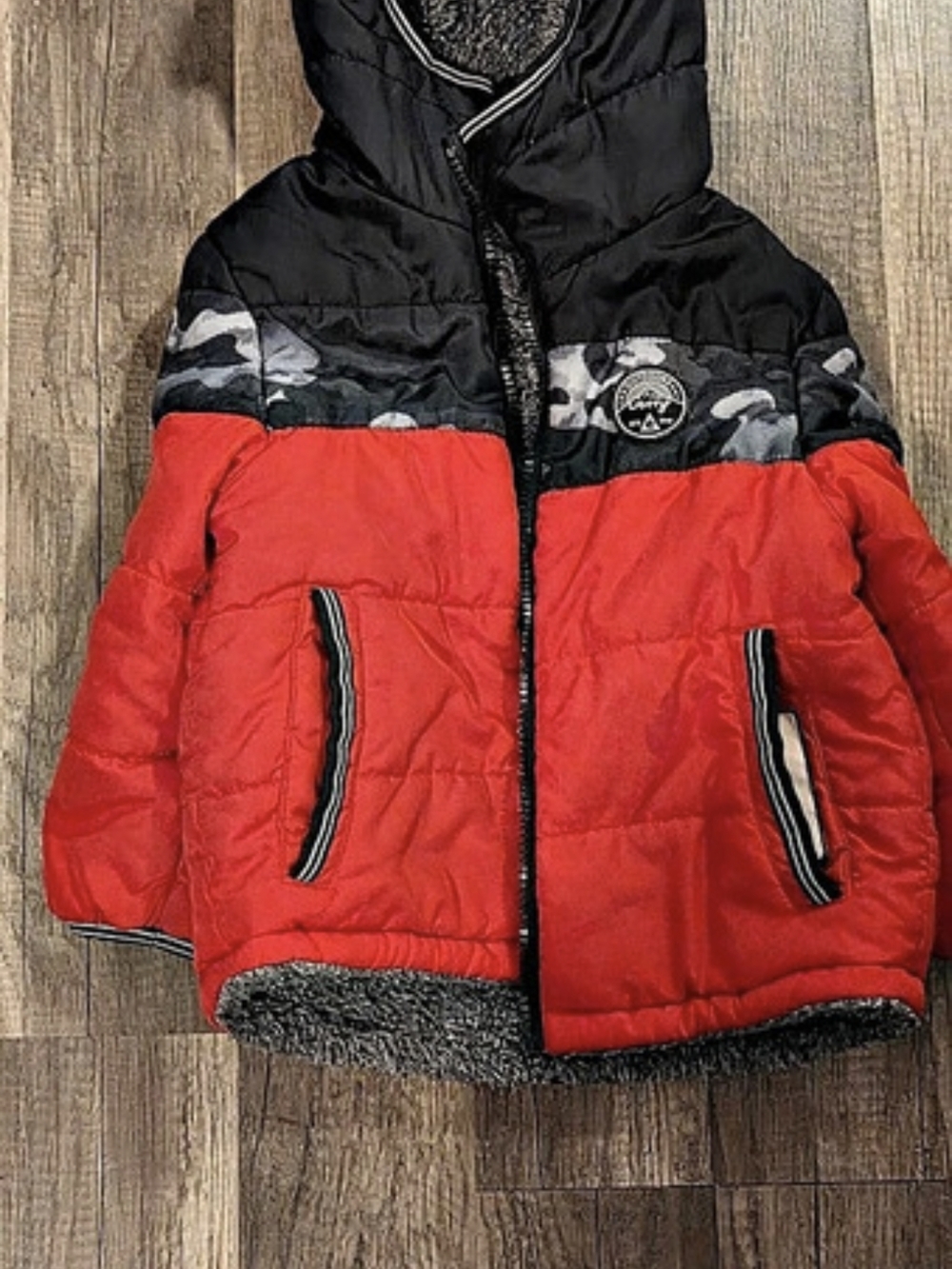 Gerry Reversible Puffer Sherpa Jacket Kids Color Block Red & Black